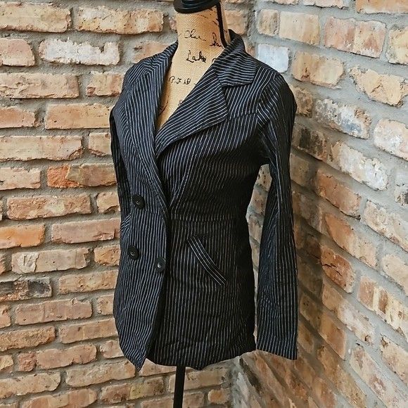 JouJou Black white pinstriped double breasted blazer size Small - Picture 5 of 11